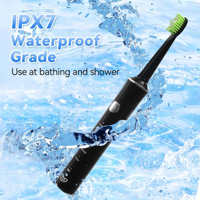 JTF Sonic Electric Toothbrush for Adults: 6 Brush Heads, Travel Bag, Tongue Scraper, 5 Brushing Modes for Teeth, Smart Timer and IPX7 Waterproof, Rechargeable Toothbrush for Deep Cleaning & Whitening - Image 5
